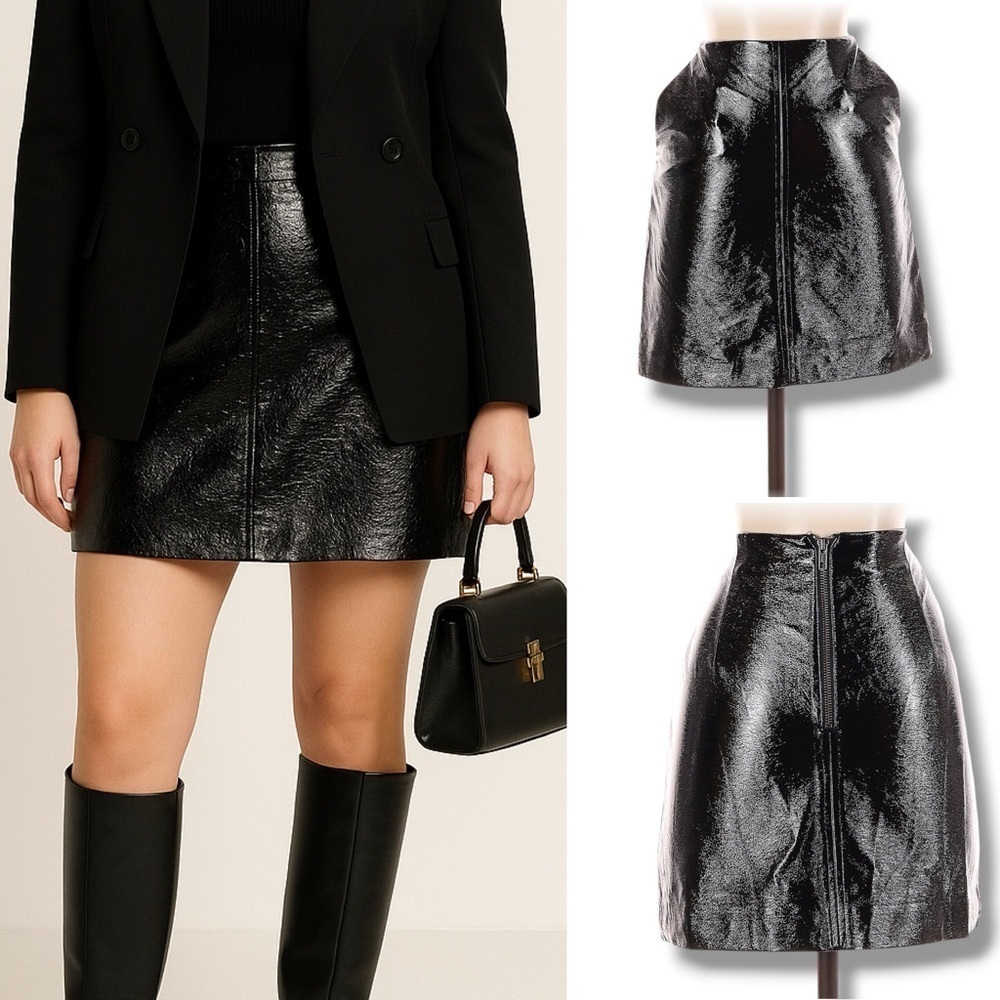 424 Leith | NWOT Black Faux Patent Leather Mini Skirt (size XS)